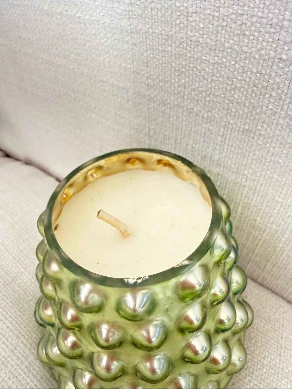Anthropologie Green Iridescent Hobnail Glass Christmas Tree fragranced candle